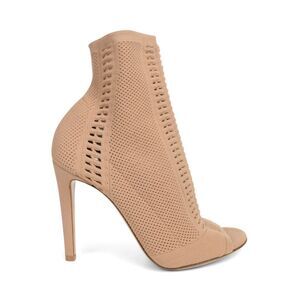 Gianvito Rossi 'Vires 105' Peep-toe Ankle Booties Beige Stretch Knit EU 40.5